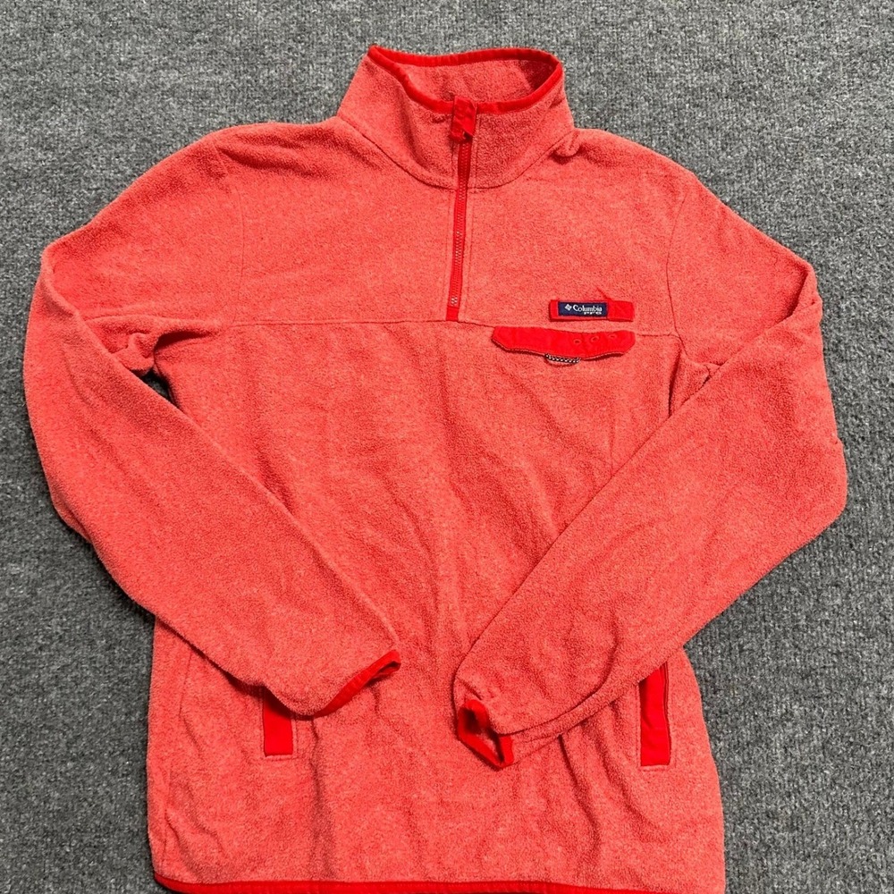 Columbia Fleece Pullover Womens Size XS Coral Red PFG Quarter Zip Snap Pocket